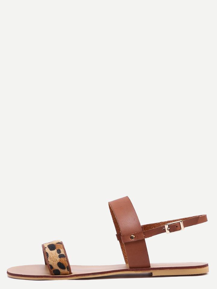 Romwe Leopard Print Sandals With Gold Ankle Strap