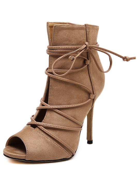 Romwe Apricot Peep Toe Lace-up Heeled Pumps