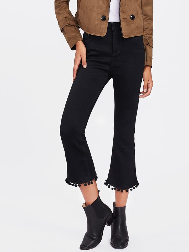 Romwe Pom Pom Hem Flare Jeans
