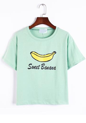Romwe Banana Print Green T-shirt