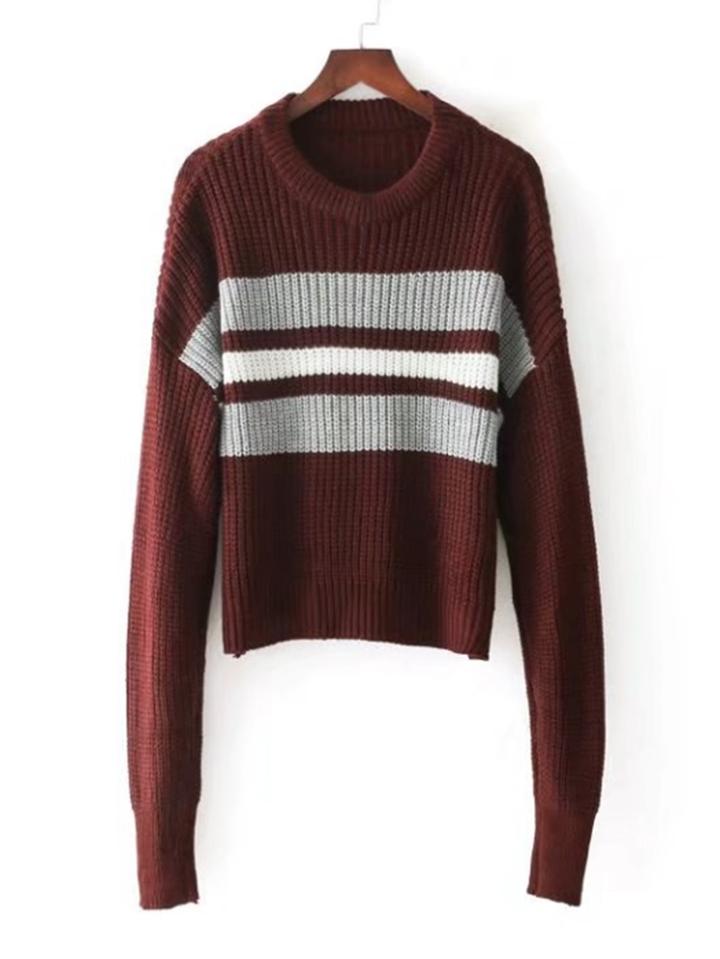 Romwe Striped Ribbed Knit Jumper Sweater