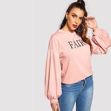 Romwe Pleated Letter Print Pullover