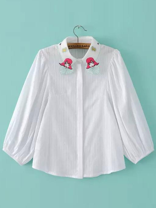 Romwe Embroidered Patch White Blouse