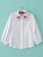 Romwe Embroidered Patch White Blouse