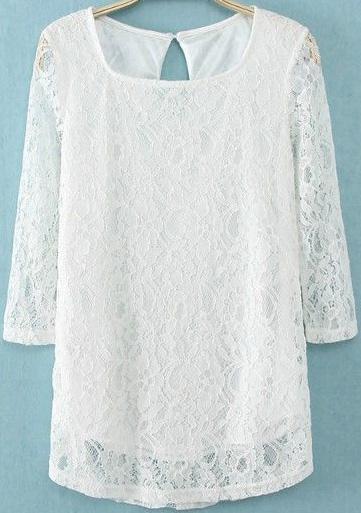 Romwe Square Neck Hollow Lace Blouse