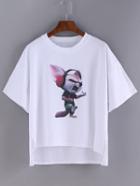 Romwe White Cartoon Zootopia Print Dip Hem T-shirt