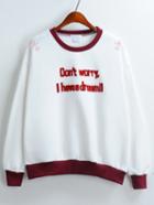 Romwe Contrast Trim Letter Embroidered White Sweatshirt