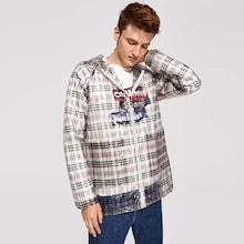 Romwe Guys Zip & Pocket Front Plaid Hoodie Jacket