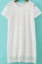 Romwe White Short Sleeve Hollow Lace Slim Dress