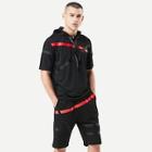 Romwe Men Tape Detail Hooded Tee With Drawstring Shorts