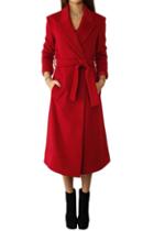 Romwe Vintage Self-tie Long Red Coat