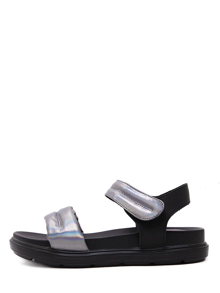 Romwe Gray Open Toe Block Velcro Sandals
