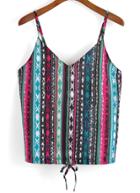 Romwe Spaghetti Strap Tribal Print Green Cami Top