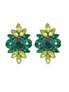 Romwe Green Vintage Rhinestone Flower Earrings