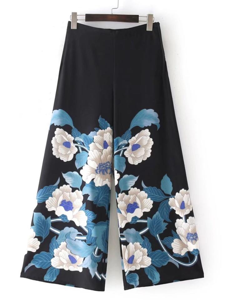 Romwe Flower Print Palazzo Pants