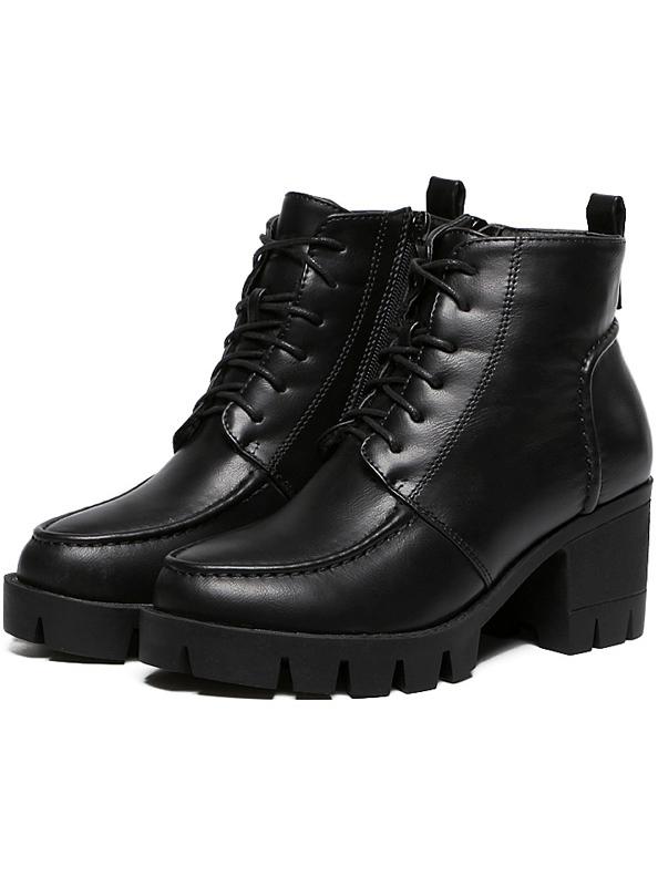 Romwe Black Side Zipper Lace Up Short Boots