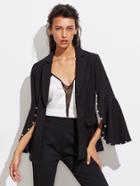 Romwe Pearl Beading Split Bell Sleeve Blazer