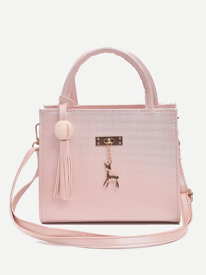 Romwe Deer & Tassel Detail Shoulder Bag