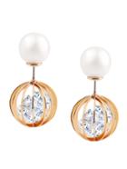 Romwe Pearl Rhinestone Hollow Globe Earrings