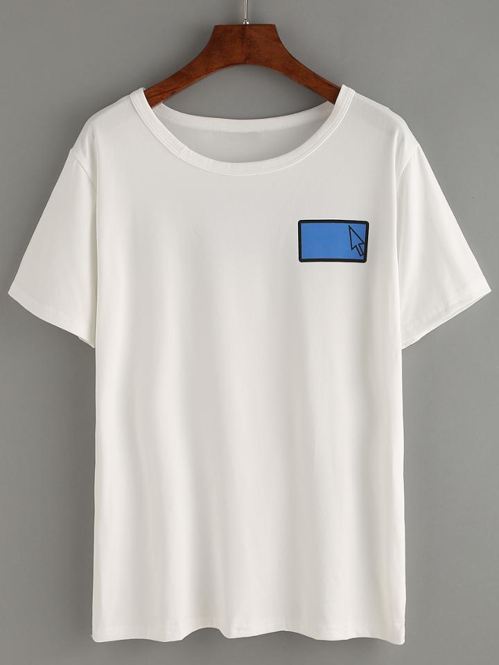 Romwe Graphic Print Drop Shoulder T-shirt - White