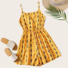 Romwe Tribal Surplice Cami Playsuit