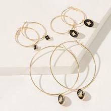 Romwe Bee Charm Oversize Hoop Earring 3pairs