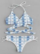 Romwe Graphic Print Side Tie Wrap Bikini Set