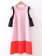 Romwe Open Shoulder Color Block Dress