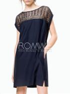 Romwe Navy Short Sleeve Hollow Pockets Dress