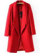 Romwe Lapel Long Sleeve Woolen Red Coat