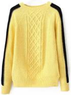 Romwe Round Neck Diamond Pattern Yellow Sweater