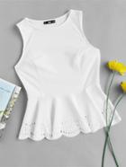 Romwe Laser Cut Scallop Hem Peplum Shell Top