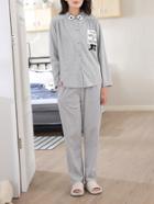 Romwe Embroidered Spot Shirt & Pants Pj Set