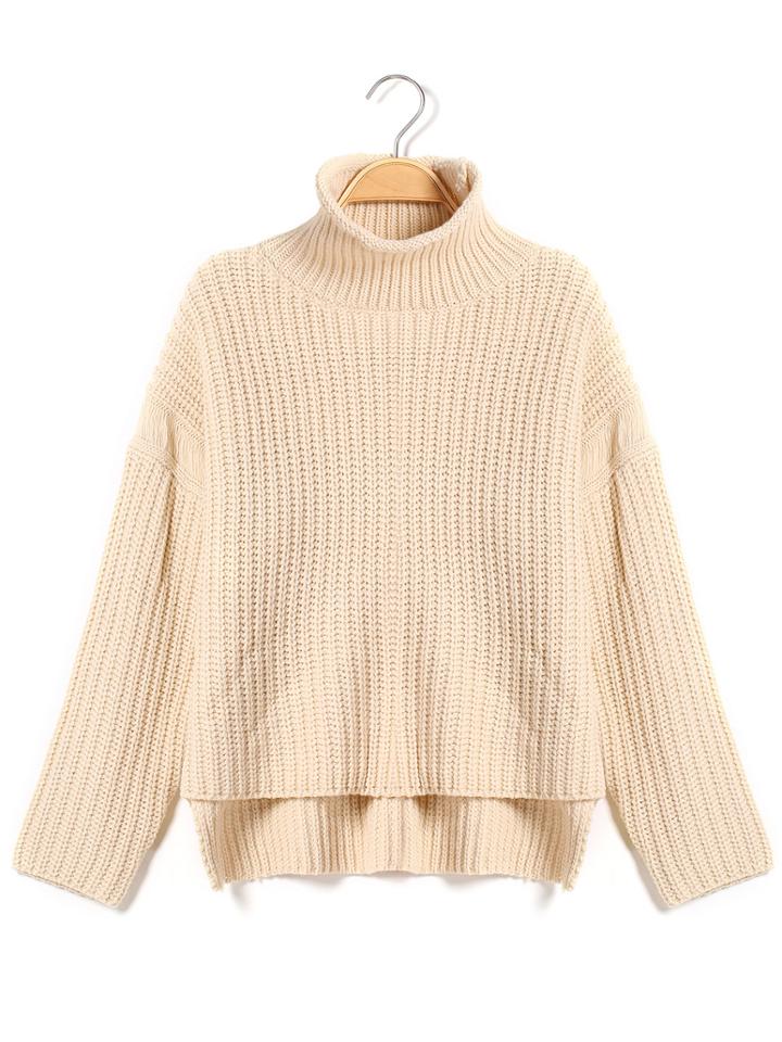 Romwe High Neck Dipped Hem Knit White Sweater