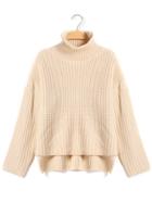 Romwe High Neck Dipped Hem Knit White Sweater