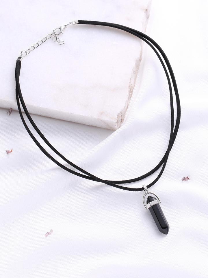 Romwe Black Pendant Double Layered Necklace
