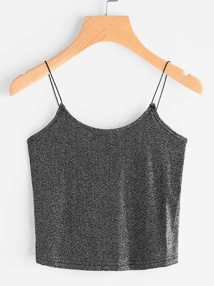 Romwe Metallic Crop Cami Top