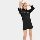 Romwe Contrast Trim Drawstring Hoodie Dress
