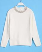Romwe Embroidered Loose Knit White Sweater