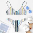 Romwe Striped Pattern Thin Strap With Seam Detail Bikini