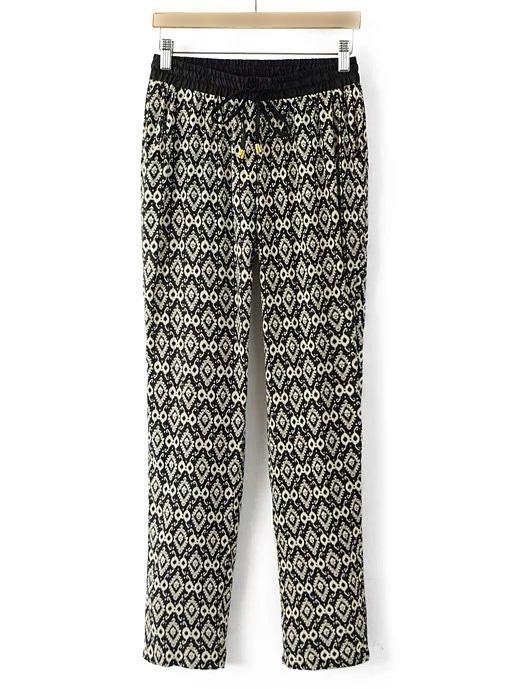 Romwe Multicolor Drawstring Waist Printed Pocket Pants