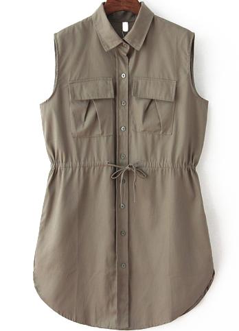 Romwe Lapel With Pockets Coffee Vest