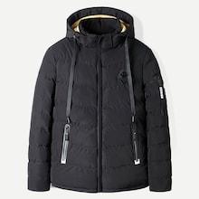 Romwe Men Fleece Lined Solid Detachable Hooded Puffer Coat