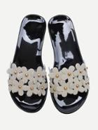 Romwe Black Flower Embellished Slide Flat Sandals