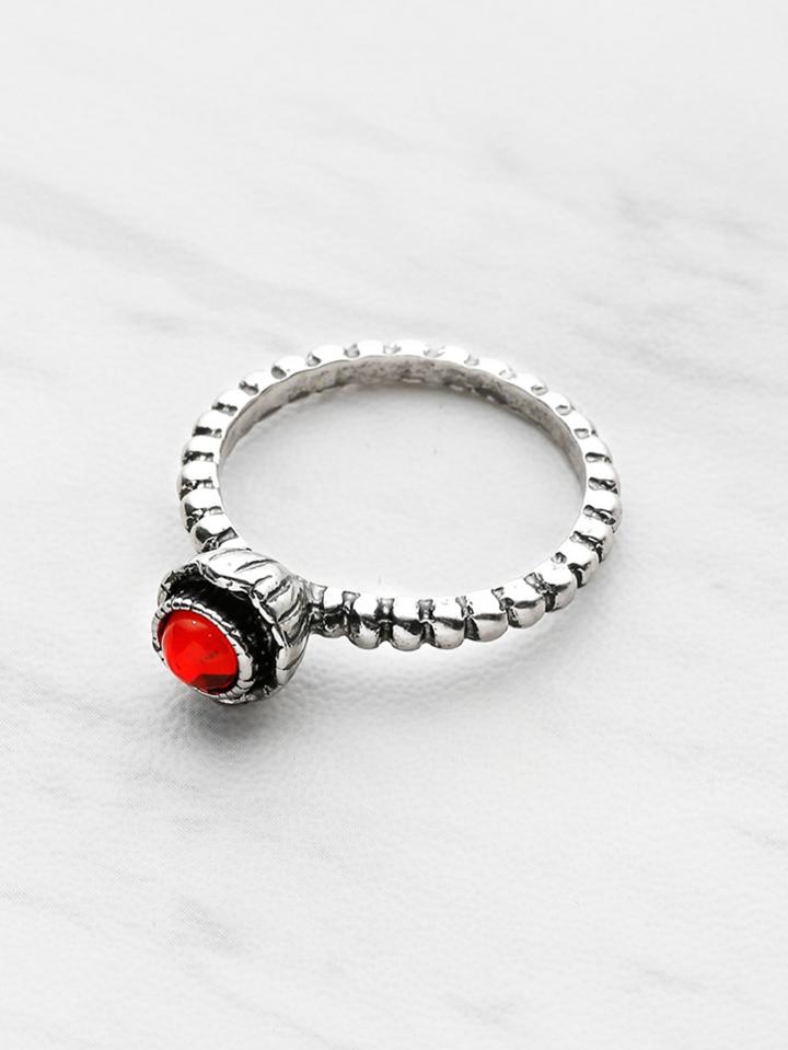 Romwe Gemstone Detail Textured Ring