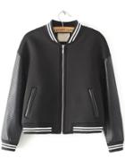 Romwe Black Stand Collar Hollow Crop Jacket