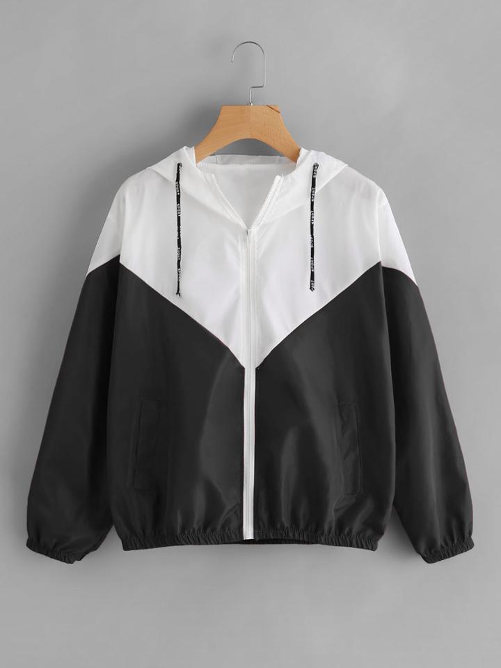 Romwe Two Tone Hooded Jacket