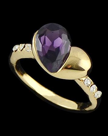 Romwe Purple Diamond Gold Heart Ring