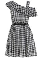 Romwe Open Shoulder Plaid Pleated Dress