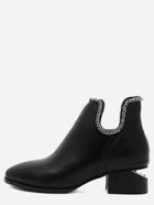 Romwe Black Pu Point Toe Ankle Chain Boots